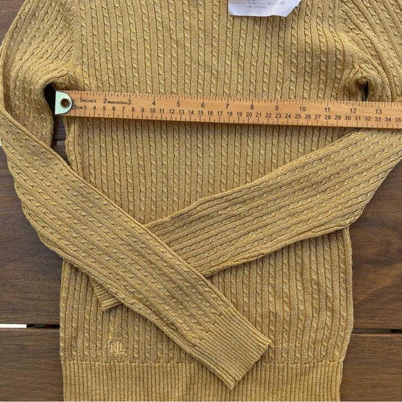 Lauren Ralph Lauren Sweaters Metallic Cable Knit Crewneck Sweater PS Ribbed gold - Picture 6 of 8